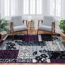 purple black grey patchwork rug soft