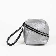 Details About Proenza Schouler Silver Leather Cube Wristlet