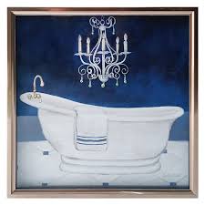 Glass Framed Navy Blue Bath I