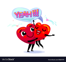 two funny cartoon hearts one vector image