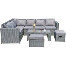 Fast delivery garden sets ; 2019 New Barcelona 8 Seater Rattan Corner Sofa Set Coffee Table Set Garden Patio Set Grey With Rain Cover