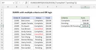 sumifs with multiple criteria and or