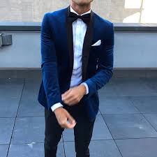 Fitting the navy blue men's suit. Navy Blue Velvet Wedding Tuxedos For Groom Mens Suits Two Piece Black Shawl Lapel Slim Fit Jacket Pa On Luulla