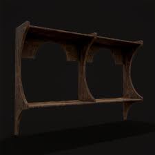 Rustic Wooden Wall Mounted Shelf 3d