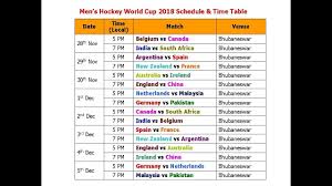Men S Hockey World Cup 2018 Schedule Time Table
