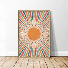 Abstract Retro Multicoloured Sun Art