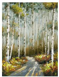Canvas Art Colorful Birch Trees Oil