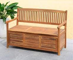 A Wooden Storage Bench With A Weather