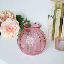 small pink leaf print glass vase