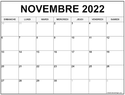 novembre 2022 calendrier imprimable | Calendrier gratuit
