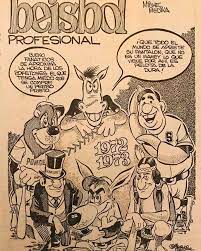 Caricatura o dibujo editorial de Miche Medina acerca del beisbol profesional
