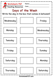 days of the week worksheets pdf