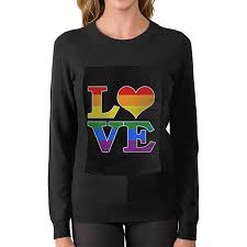 Womens Crewneck Sweater Casual Gay Love Rainbow Heart