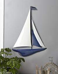 White Blue Enamel Sailboat Wall Decor