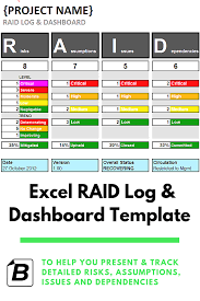 Excel Raid Log And Dashboard Template Project Management