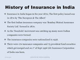 The oriental life insurance company started in calcutta in the year 1818 by europeans, was the very first life insurance company in india. History Of Insurance