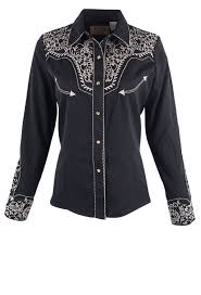 Scully Womens Floral Scroll Embroidered Western Snap Shirt