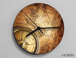 vintage world map compass wall clock