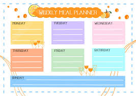 cartoon color weekly meal planner