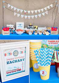 modern train themed 2nd birthday party