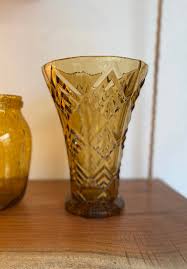 Old Art Deco Vase In Amber Glass
