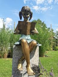 Bronze Garden Sculpture Girl Reading A