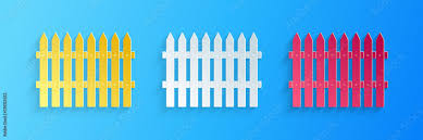 Paper Cut Fence Wooden Icon Isolated On