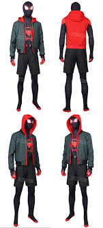 Miles morales is that the beginner suit is basically miles' normal clothing, with a blue winter jacket, red hoodie. Spider Man Into The Spider Verse Miles Morales Cosplay Costume Jacket Hoodie Marvel Halloween Costumes Mens Halloween Costumes Diy Costumes Men