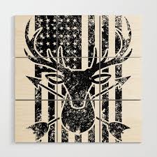 Deer Hunting American Us Flag Wood Wall