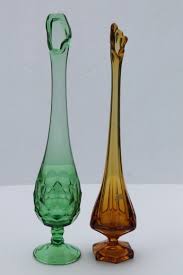 60s Retro Tall Glass Vases Amber Art