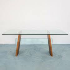 glass and wood dining table 1980s for