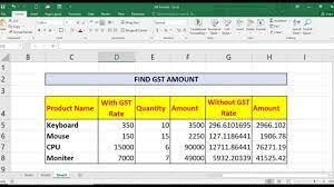 calculate without gst amount in excel