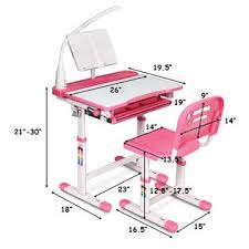 The compact design has a slightly angled desk top, with hinged lid and ample storage compartment below. Costway Height Adjustable Kids Desk Chair Set Study Drawing W Lamp Bookstand Pink