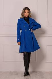 Royal Blue Fit And Flare Coat Double