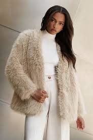 Buy Lipsy Cream Faux Fur Feather Coat