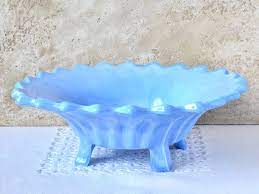 Vintage Light Blue Glass Scalloped Bowl