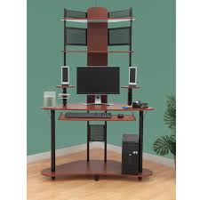 Modern office desk computer table studying writing desk workstation with bookshelf and tower shelf for home office. Arch Corner Computer Desk With Hutch Tower In Black Cherry Item 50520 Studio Designs