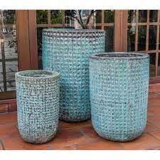 Escada Tall Ceramic Planters Verdigris