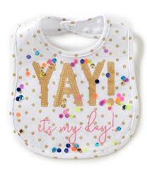 Mud Pie Baby Girls Dotted And Sequin Yay Its My Day Bib