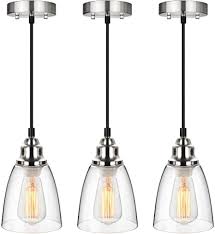 Industrial Mini Pendant Lighting Clear Glass Shade Hanging Light Fixture Brushed Nickel Adjustable Vintage Edison Farmhouse Lamp For Kitchen Island Restaurants Hotels And Shops 3 Pack Amazon Com