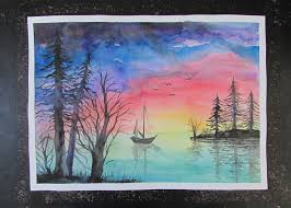 Watercolor Sunset Happy Family Art