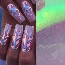 fire nail holographic strip tape nails