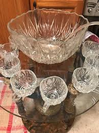 Vtg Glass Punch Bowl Set With Ladle