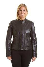 Excelled Leather Womens Plus Size Leather Moto Collar Scuba