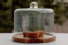 Natural Wooden Cake Stand With Glass