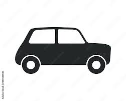Car vector icon. Old small or little mini size automobile. Comic transport  logo. Cute cartoon style image. Retro vintage auto vehicle symbol sign.  Black silhouette isolated on white background. Stock Vector |