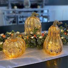 Gold Led Pumpkins With Mercury Glass