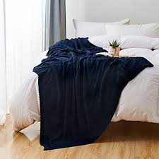 navy blue cotton knit throw blanket for