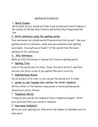 Spelling Activities List 1 Word Frames Write Each Of Your