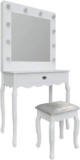 This kneehole vintage style mirrored dressing table with an antique silvered wood edging is p. Hollywood Mirror Vanity Led Dressing Table With Stool 10 Light Bulb Amazon De Kuche Haushalt